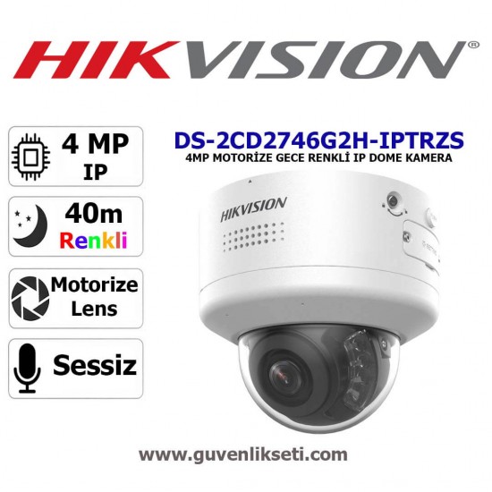 Hikvision DS-2CD2746G2H-IPTRZS 4mp Motorize Gece Renkli ip Dome Kamera Hikvision DS-2CD2746G2H-IPTRZS 4MP motorize lensli 40 metre gece görüşlü dome güvenlik kamerası